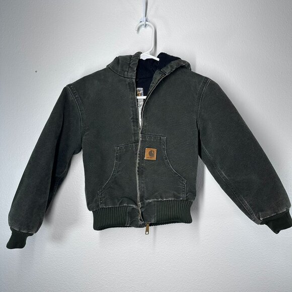 Carhartt Hooded Jacket Quilt Lined Youth Sz Small 6/7 Moss Green YYJ130 MOS GUC - Picture 1 of 6